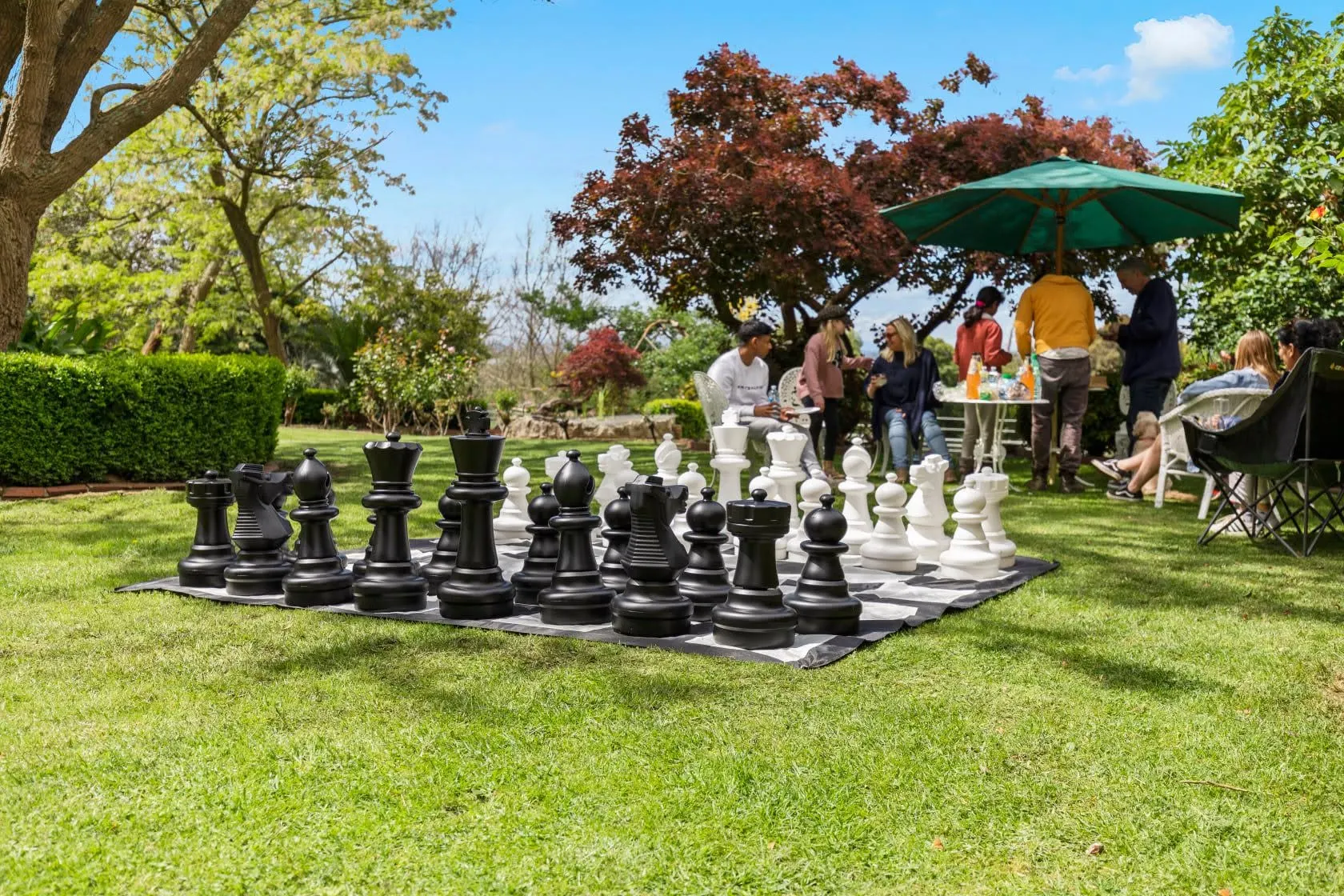 Giant chess set on the lawn